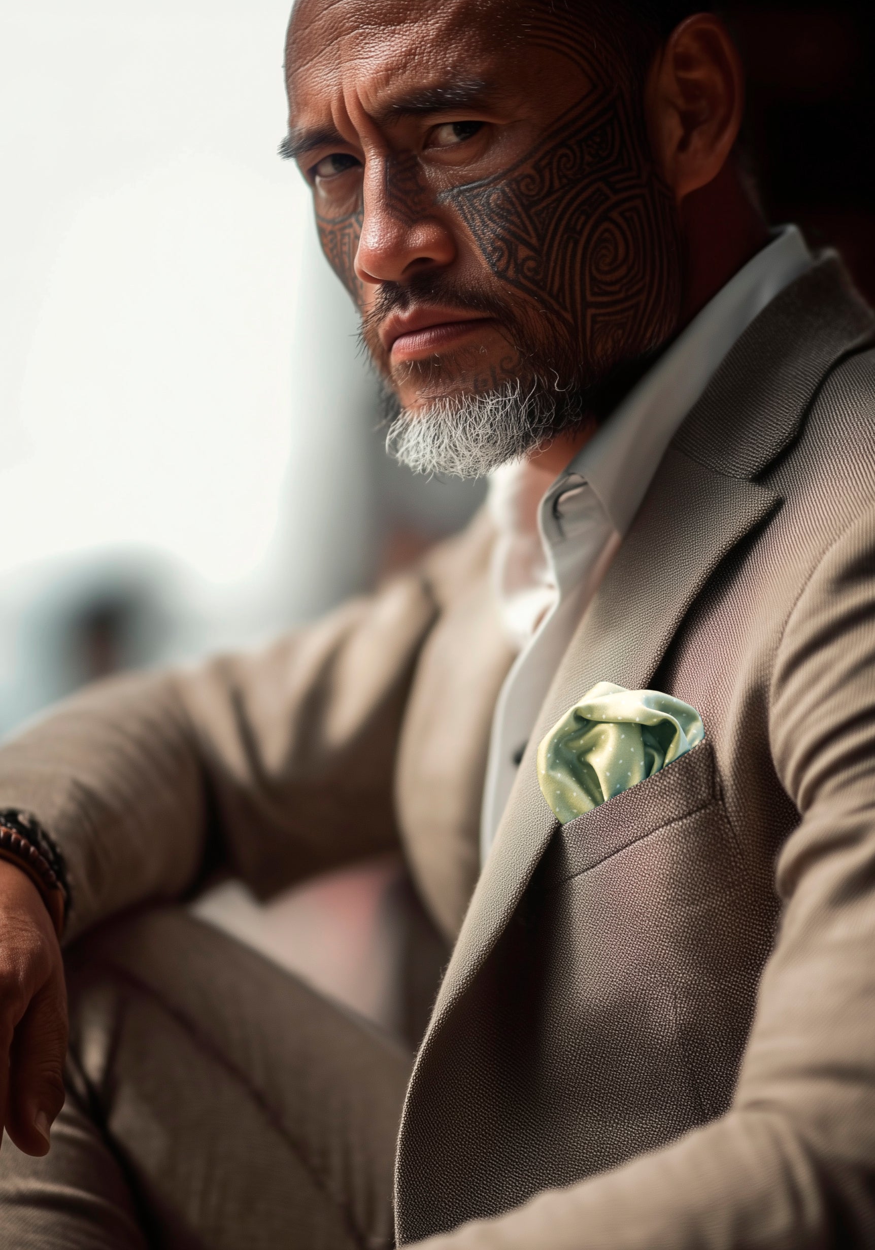 Traditional style polynesian tattoo on a Maori gentleman's face