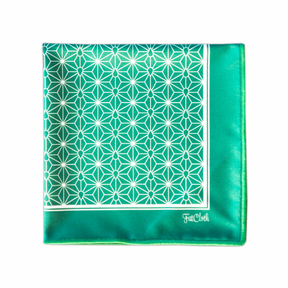 Traditional Japanese Asanoha patterned FatCloth Issei Green multipurpose pocket square