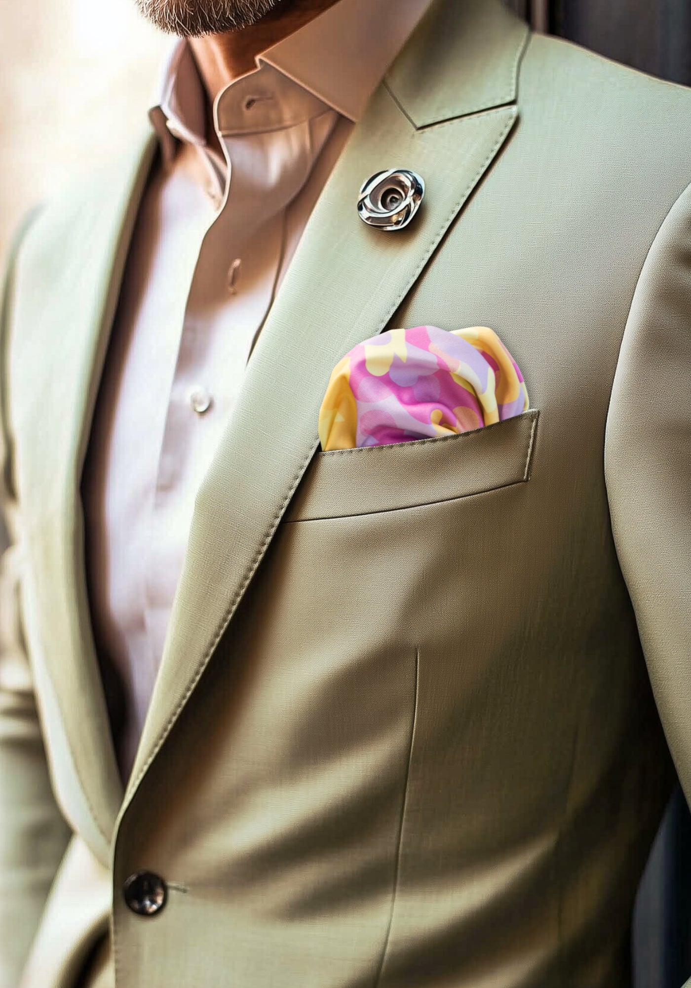 Bestman's wedding suit decorated with a urban camo FatCloth Joseph Dream pocket square