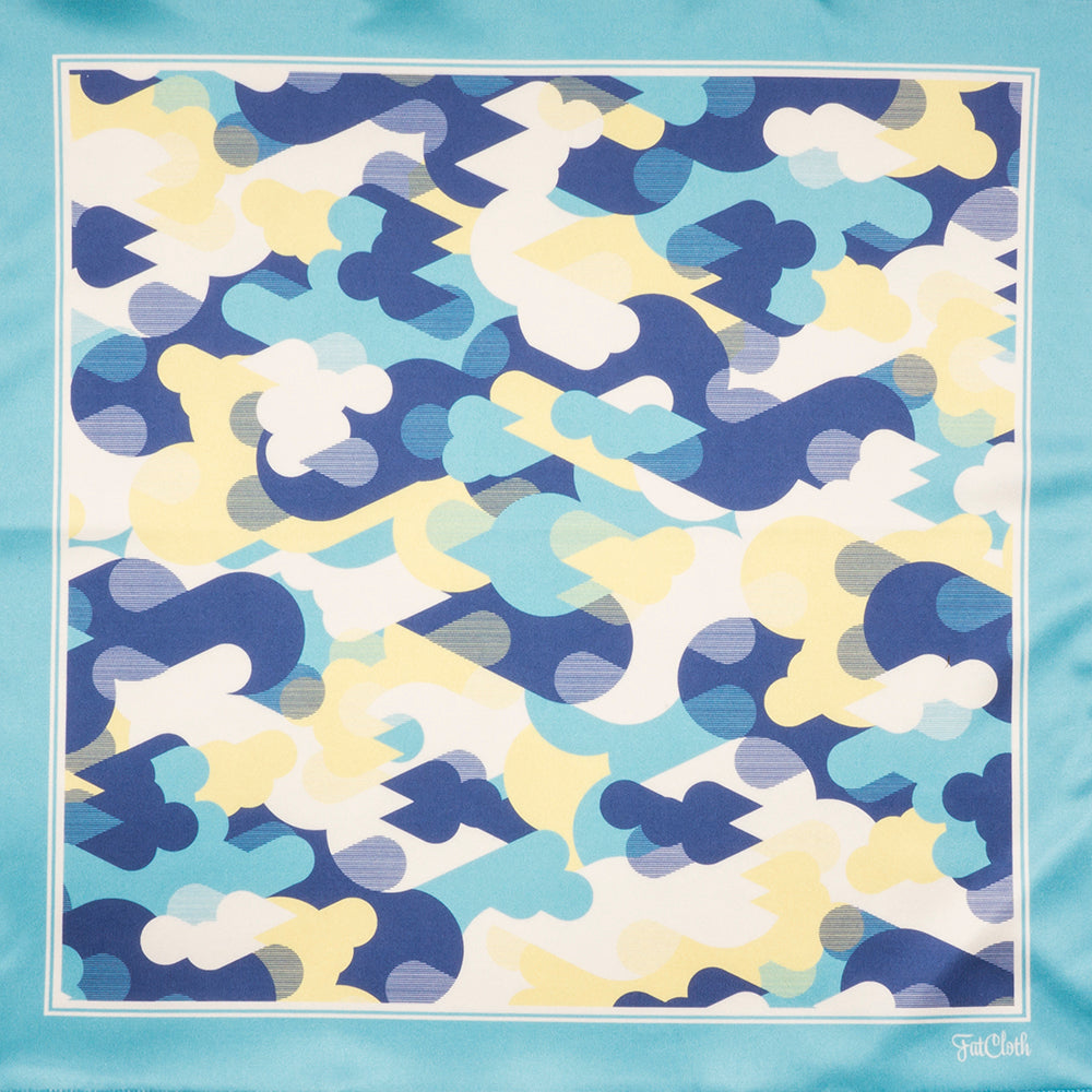 Pocket square Joseph Sky’s blue and yellow urban camouflage is created entirely of FatCloth signature drop symbols