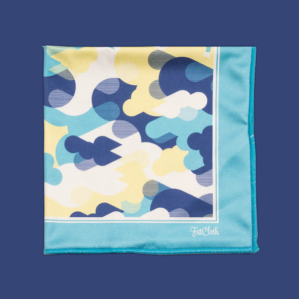 FatCloth Joseph Sky pocket square’s urban camo is perfect for relaxed attires