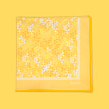 FatCloth Manuel Yellow pocket square with graphic drop-flower design in yellow and white