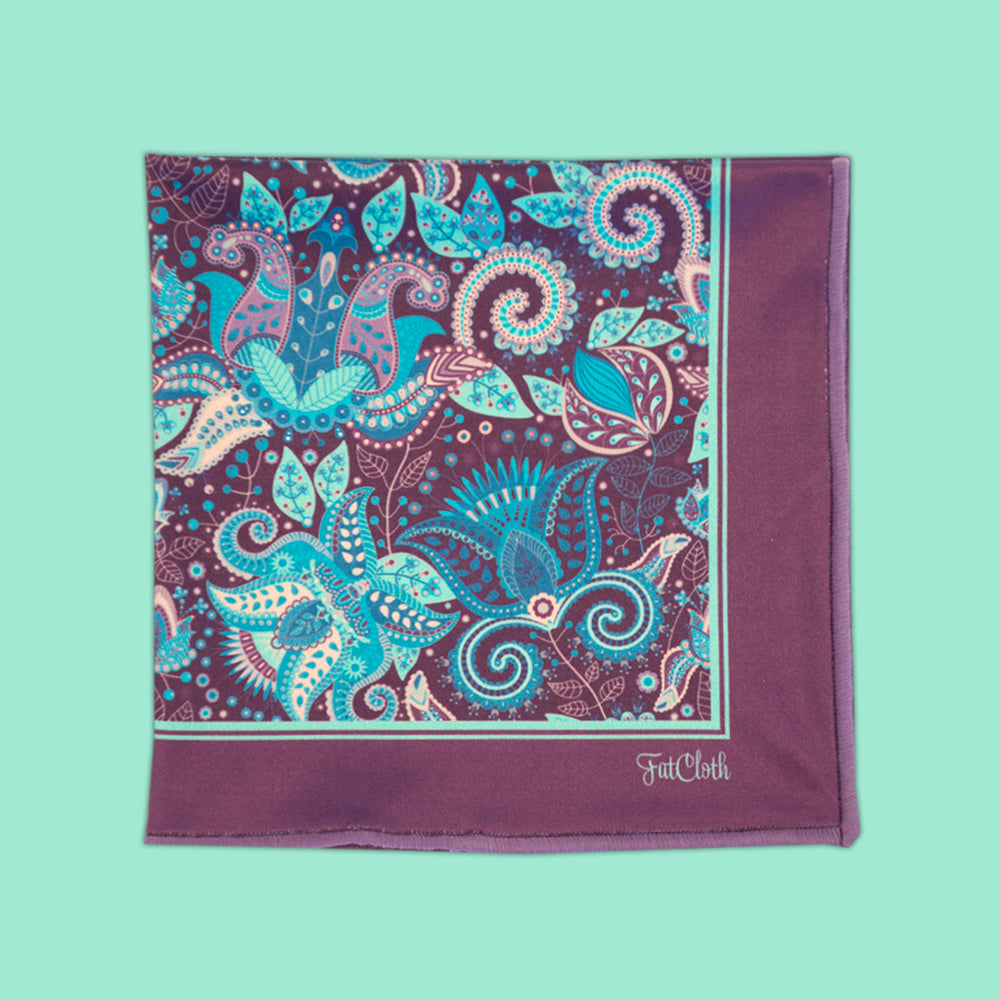 Modern paisley pattern in purple and aqua – FatCloth Marty multipurpose pocket square