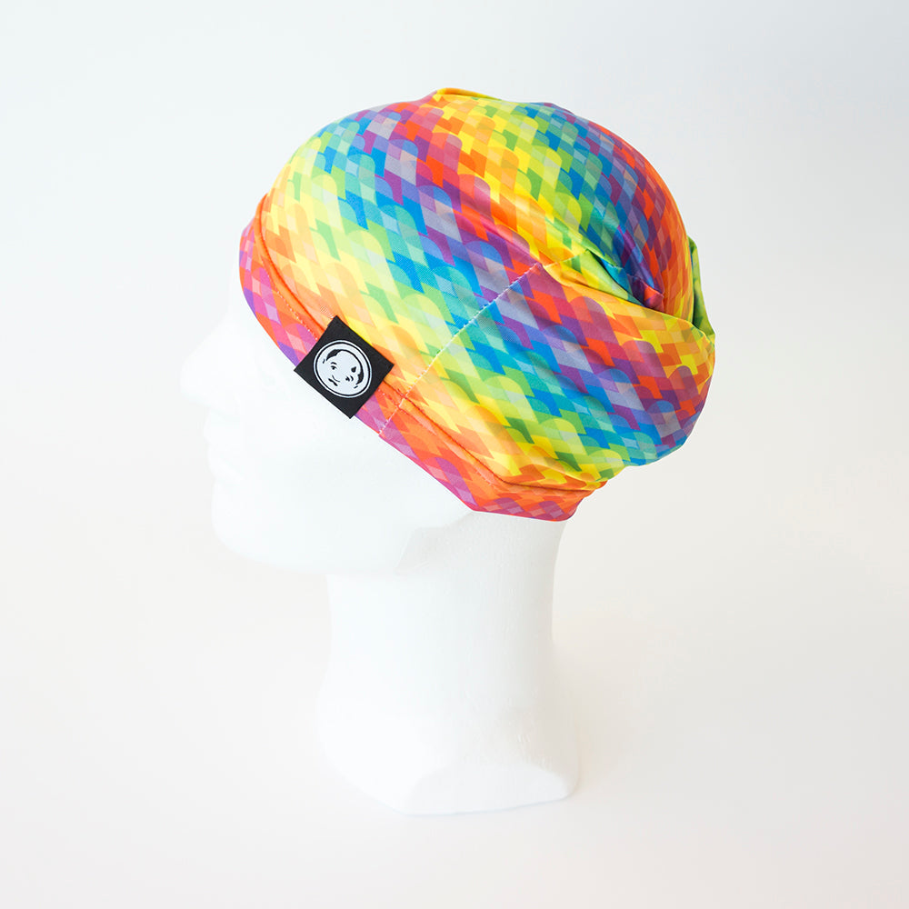 Modern multipurpose neck gaiter FatCloth Nigel – a true gentleman’s accessory in rainbow colour print