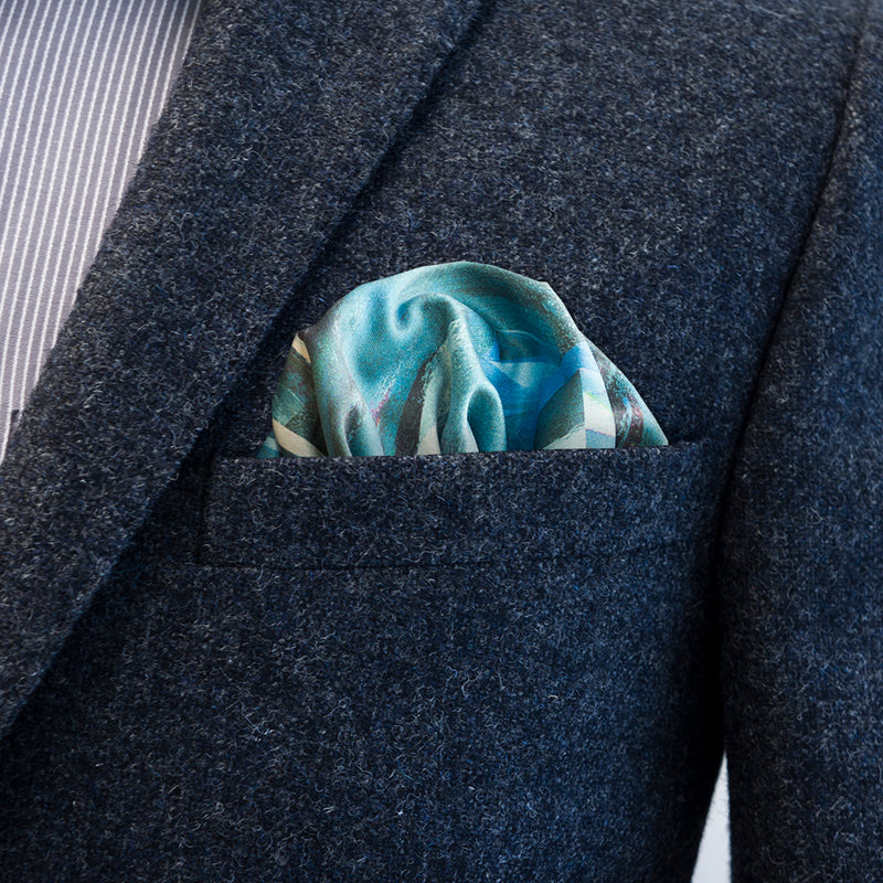 Stylish FatCloth teal Aslak multipurpose pocket square in its natural habitat