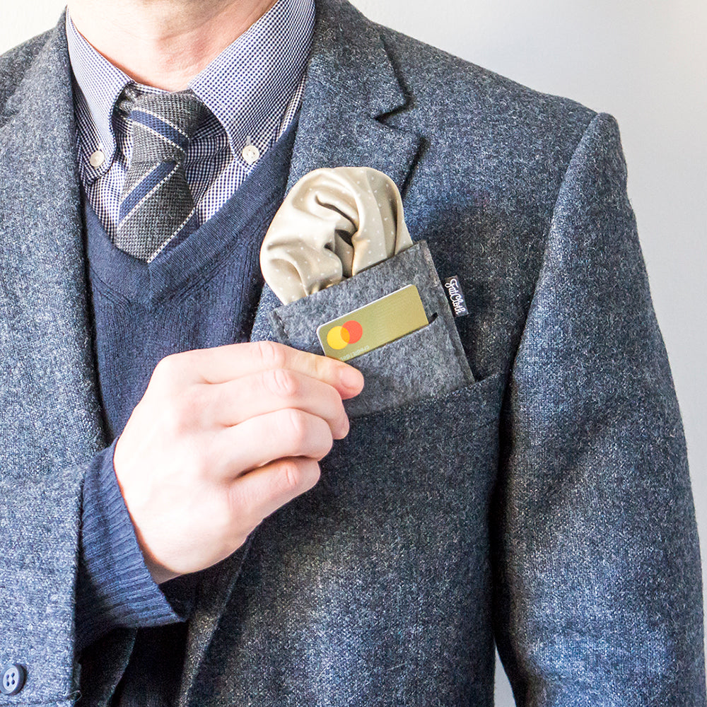FatCloth pocket square holder inserted into breast pocket