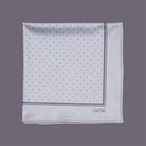 Light gray FatCloth Daniel Platinum is a reversible pocket square with patterned and solid colour sides