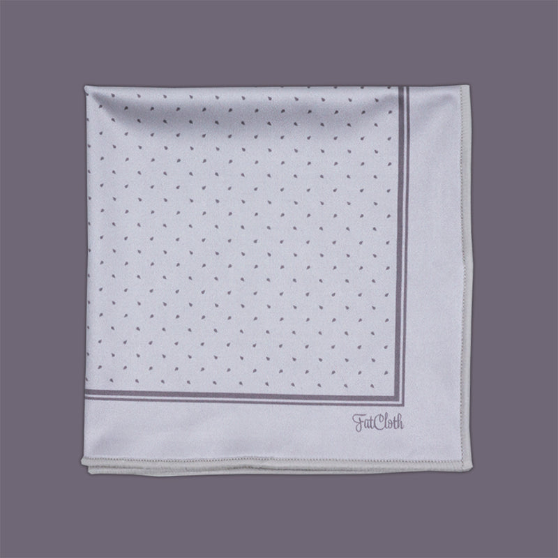 Light gray FatCloth Daniel Platinum is a reversible pocket square with patterned and solid colour sides