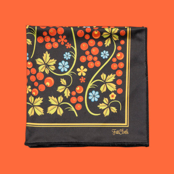 Traditional Khokhloma design of multipurpose pocket square Ilya by FatCloth tells a story of its bearer 