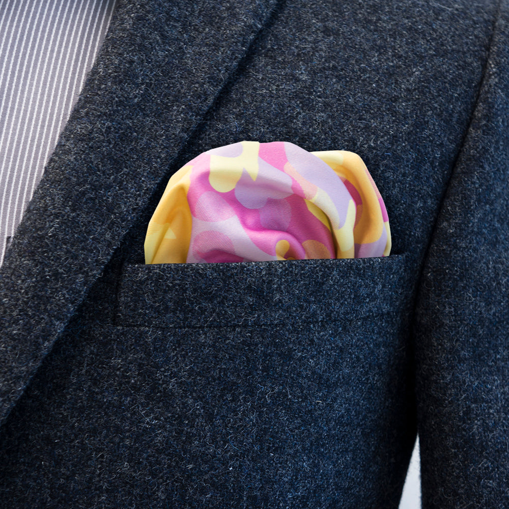 Purple and yellow contrasting colours of FatCloth Joseph Dream’s handkerchief pattern work great together on dark and denim backgrounds 