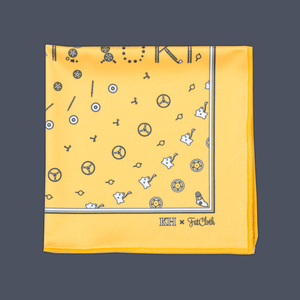 Elegant yellow FatCloth pocket square for men in special watch machinery pattern