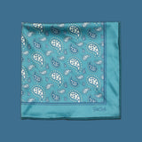 FatCloth Ludwig Petrol pocket square - elegant teal colour handkerchief with paisley pattern