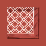 Crosshatch design of FatCloth Marcus Maroon pocket square in burgundy and white
