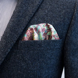 Orient paisley design of FatCloth Marty plays well together with blue and gray outfits