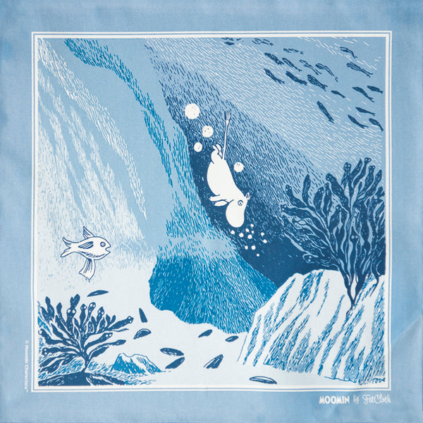 Dreamy blue FatCloth for Moomin Dive pocket square design from the novel Comet in Moominland