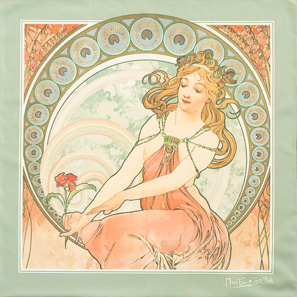 Old rose and faded green art nouveau design by Alphonse Mucha – FatCloth Painting pocket square 