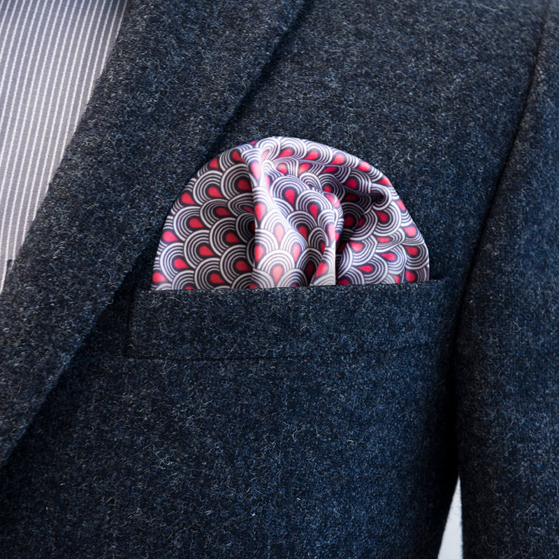 FatCloth Musashi Blood pocket square pattern is subtle and strong at the same time complementing both formal suits and casual outfits 