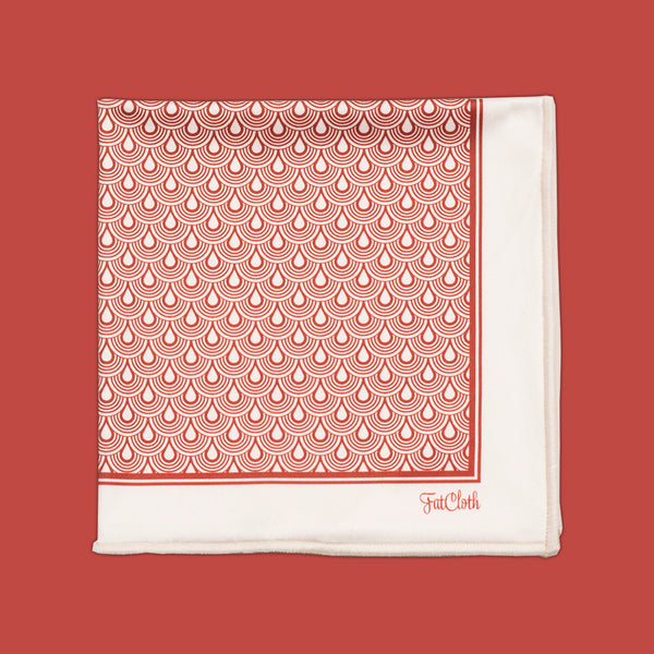 Broken red and natural white Musashi Red pocket square by FatCloth - men's fashion accessory with a traditional Japanese style pattern