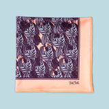 Trendy design of FatCloth Oscar microfiber pocket square has peach, light blue and plum hues