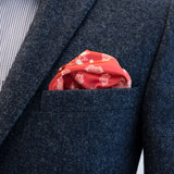 Red and white bandana style double-sided gentlemen’s pocket square Salvatore Red by FatCloth looks dandy in a plain dark pocket