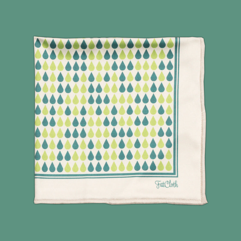 FatCloth Stanley Green pocket square – graphic men’s multipurpose handkerchief in shades of green and white