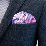 Original FatCloth Kake pocket square’s purple colour scheme works especially well with blue and denim outfits