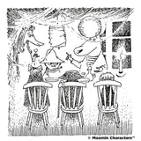 The original black & white illustration of the Moomin Party scene