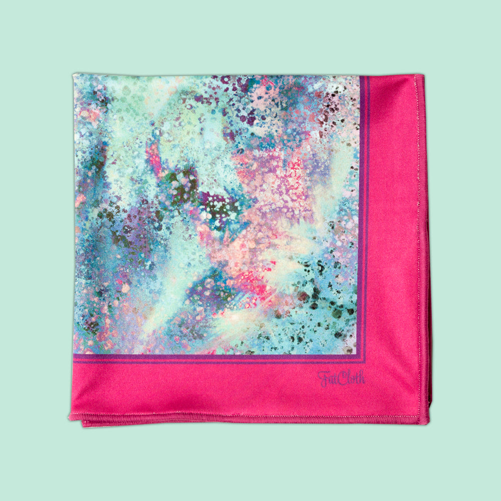 Design pocket square, spray pattern, multicolor, pastel, mint, magenta